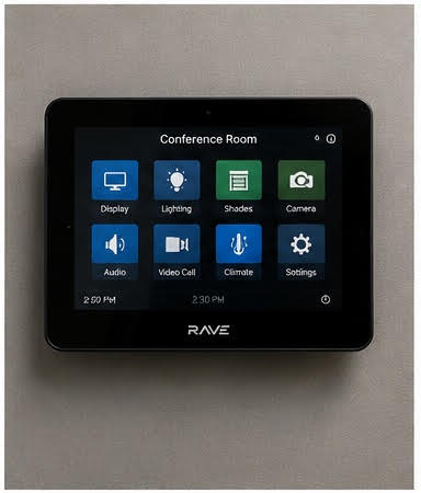Conference room AV control touchscreen installed by Raleigh AV Experts